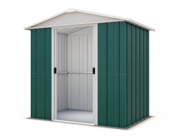 Tidy Shop Green Shed A 2m x 2m x 1.95m. Shed, Solid Floor & 4 Tier Shelf Bay - 10 Year Warranty. Imported from the UK